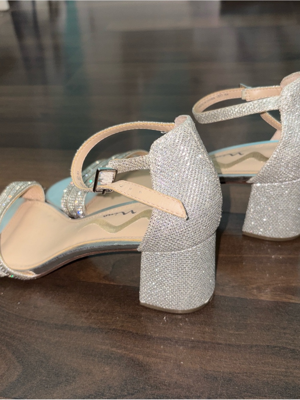 Nina Silver Rhinestone Block Heels - Picture 2 of 2